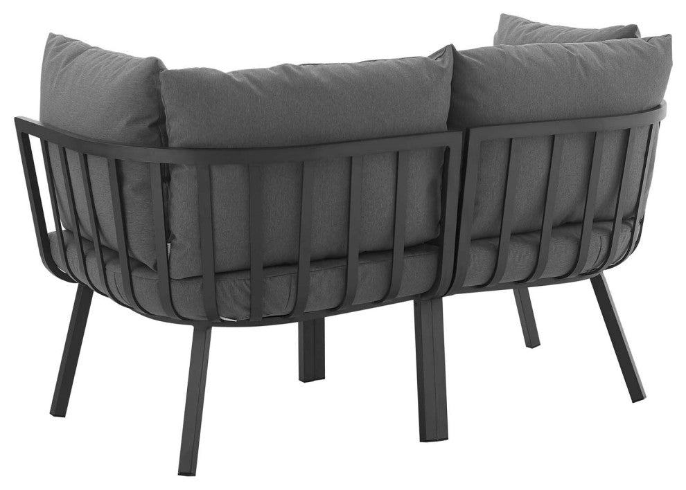 Lounge Loveseat Sofa, Aluminum, Metal, Gray, Modern, Outdoor Patio Cafe