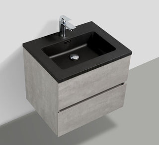 Alma-Edi Cement Grey Wall Mounte Vanity With Black Sink, 24"