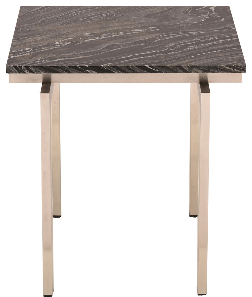 Louve Side Table With Black Marble and Brushed Silver Stainless
