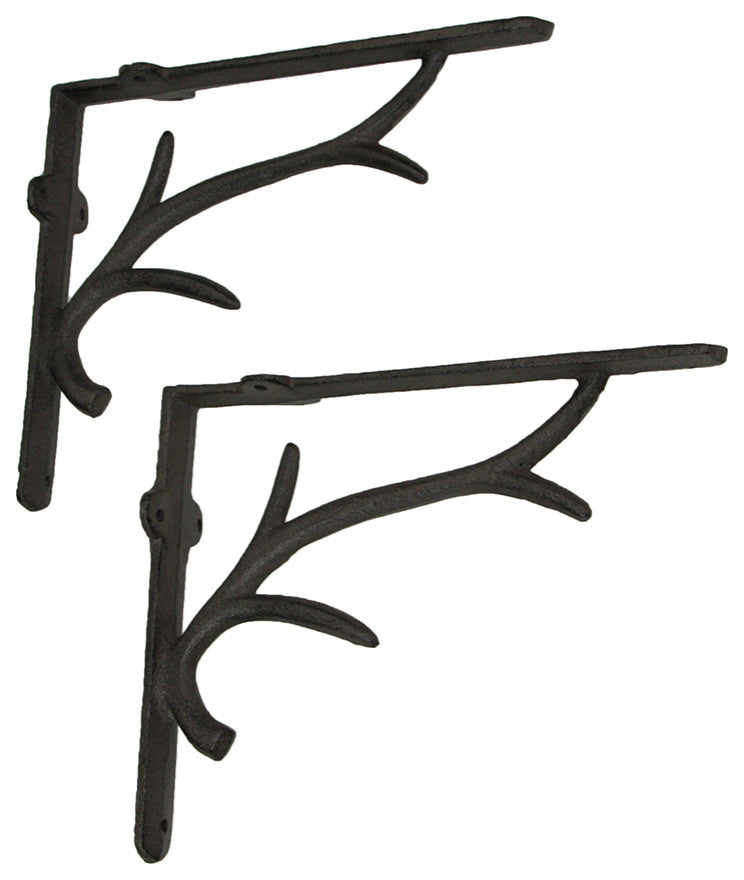 Brown Cast Iron Deer Antler Wall Shelf Brackets Set of 2