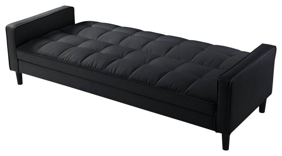 Loft Lyfe Paley Convertible Sofa Bed, With Storage, 85" Wide, Black Leather