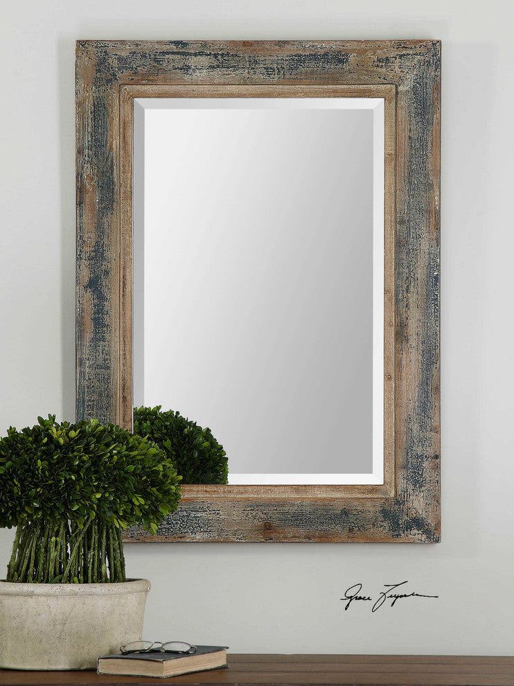 Bozeman Distressed Blue Mirror By Designer Grace Feyock