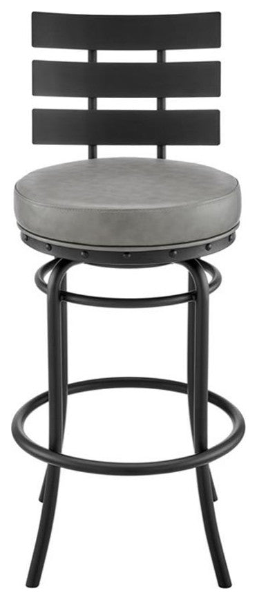 Armen Living Natya 30" Faux Leather & Metal Swivel Bar Stool in Gray/Black