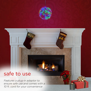 8"H Indoor/Outdoor Flashing Sphere Hanging Ornament with Multi-Colored LED Light