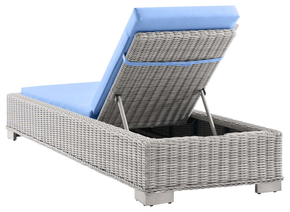 Lounge Chair Chaise, Rattan, Wicker, Gray Blue, Modern, Outdoor Patio Cafe