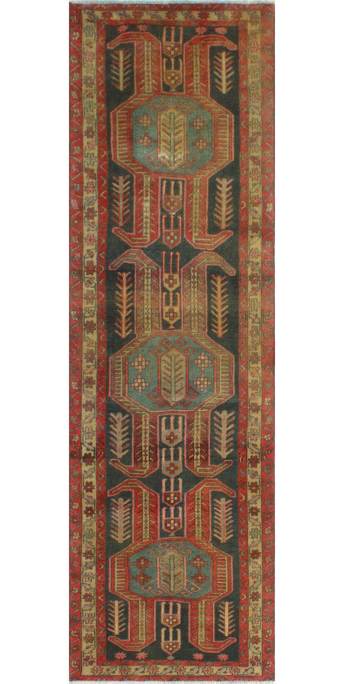 Fine Vintage Distressed Jahzeel Charcoal/Beige Runner, 3'2x10'8