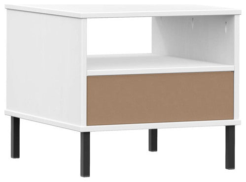 vidaXL Bedside Table Nightstand with Metal Legs White Solid Wood Pine OSLO