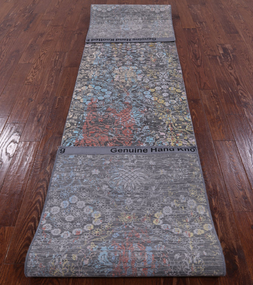 2' 7" X 14' 0" Runner Modern Handmade Wool and Silk Rug Q9267