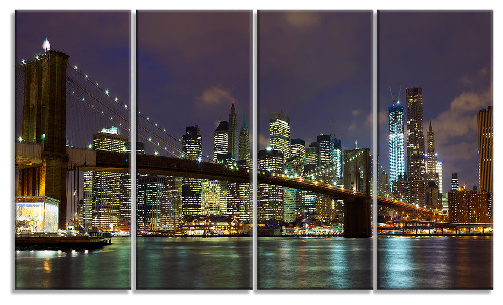 "Brooklyn Bridge Panoramic View" Canvas Print, 4 Panels