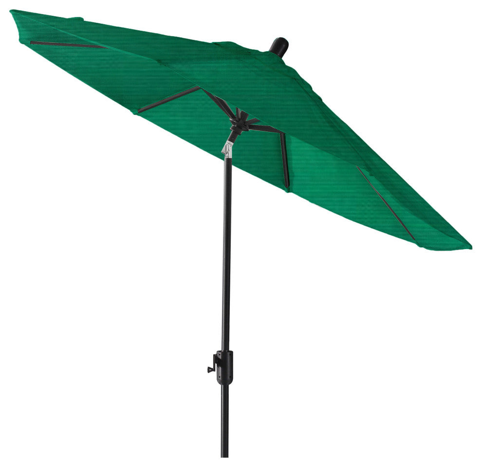 9' Round Push Tilt Market Umbrella, Black Frame, Sunbrella, Forest Green