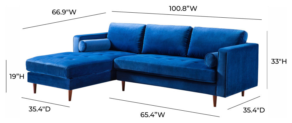 Como Navy Velvet Sectional LAF - Navy