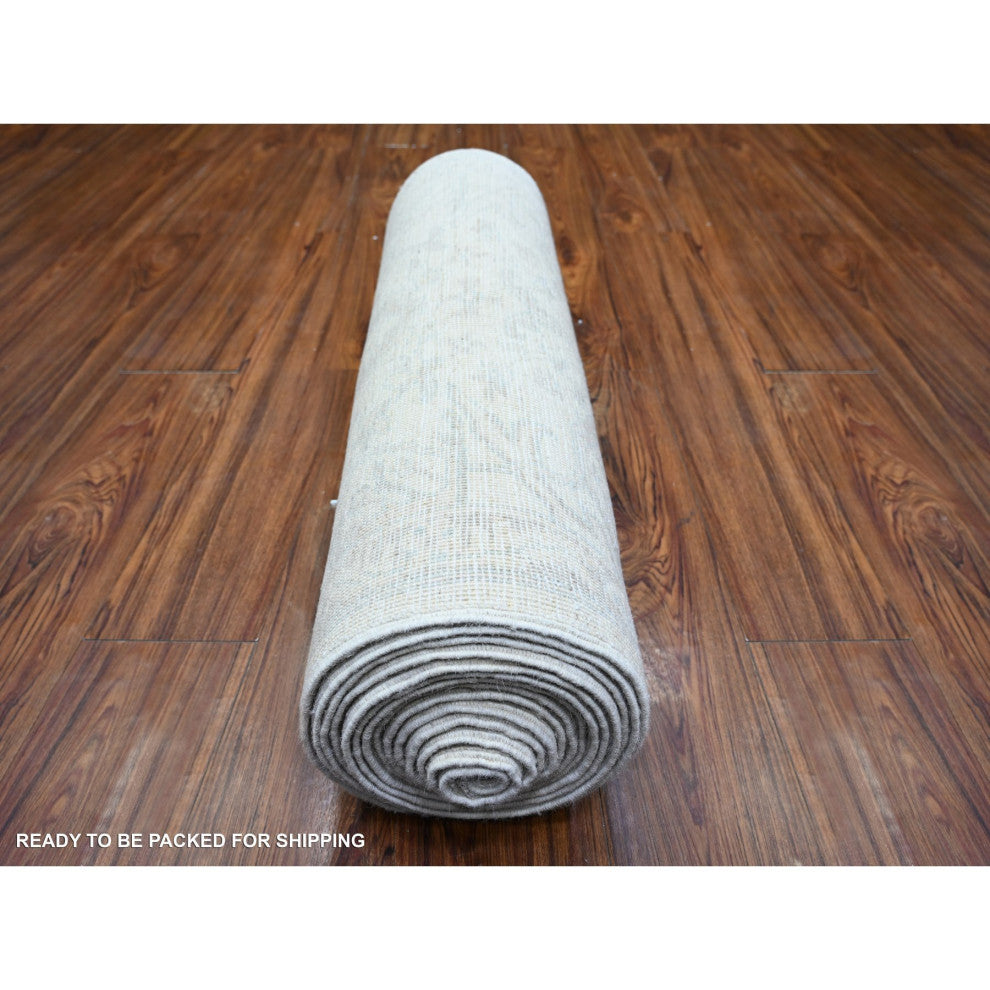 Old Wood Ivory Peshawar Faded Design Wool Hand Knotted XL Runner Rug 2'6"x19'2"