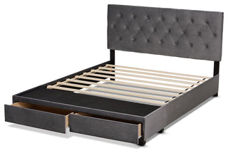 Caronia Modern Gray Velvet Fabric 2-Drawer King Size Platform Storage Bed