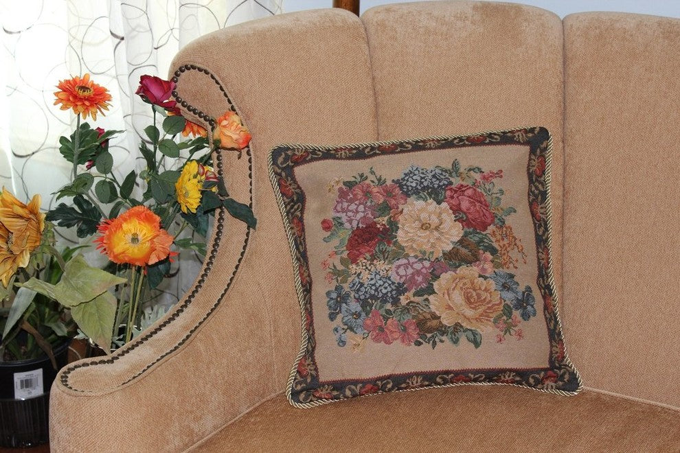 Breath of Spring, Elegant Floral Cushion Cover, Dark Border, 18"