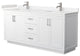72"DBL Vanity White, Light-Vein Carrara Cult. Marble Top, Sinks, Nickel Trim