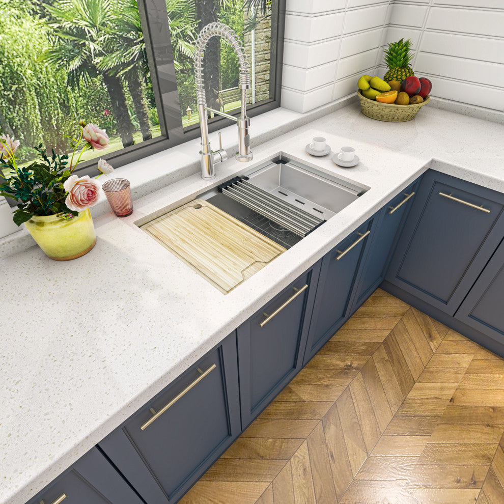 Sinber Single Bowl Kitchen Sink with 304 Stainless Steel Satin Finish, 30"x19" Workstation, Undermount