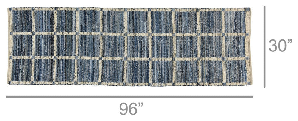 3' X 8' Blue and Gray Grid Runner Rug
