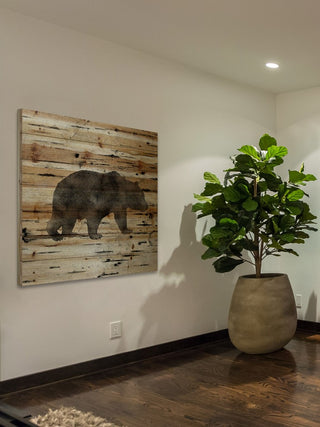 "Bear Birch Bark" Painting Print on Natural Pine Wood