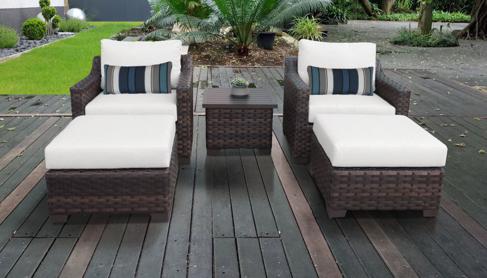 kathy ireland River Brook 5 Piece Wicker Patio Furniture Set, Alabaster