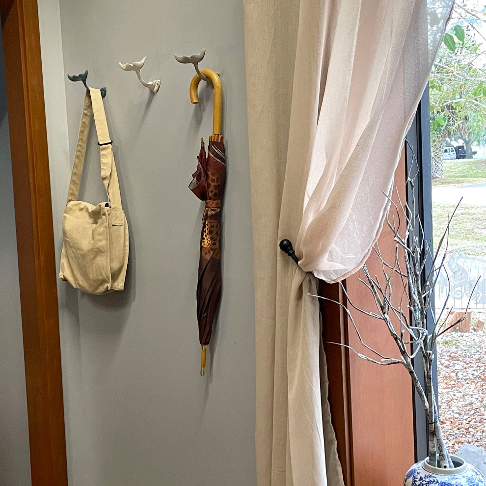 Set of 3 Cast Iron Nautical Whale Tale Wall Hooks