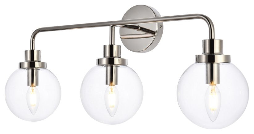 Helen 3-Light Bath Sconce, Polished Nickel With Clear Shade