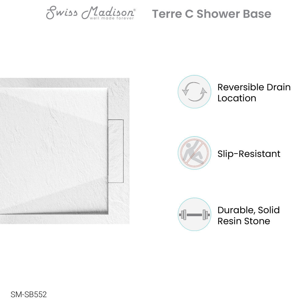 Terre C Series 36"x36" Reversible Drain Shower Base