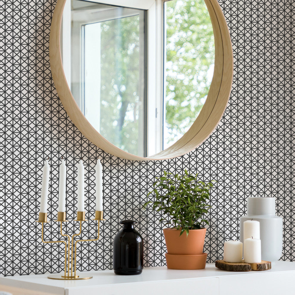 Lisbeth Black Geometric Lattice Wallpaper Bolt