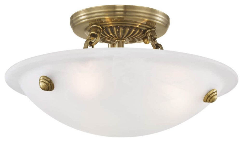 Livex Oasis 3 Light 12" Flush Mount, Antique Brass