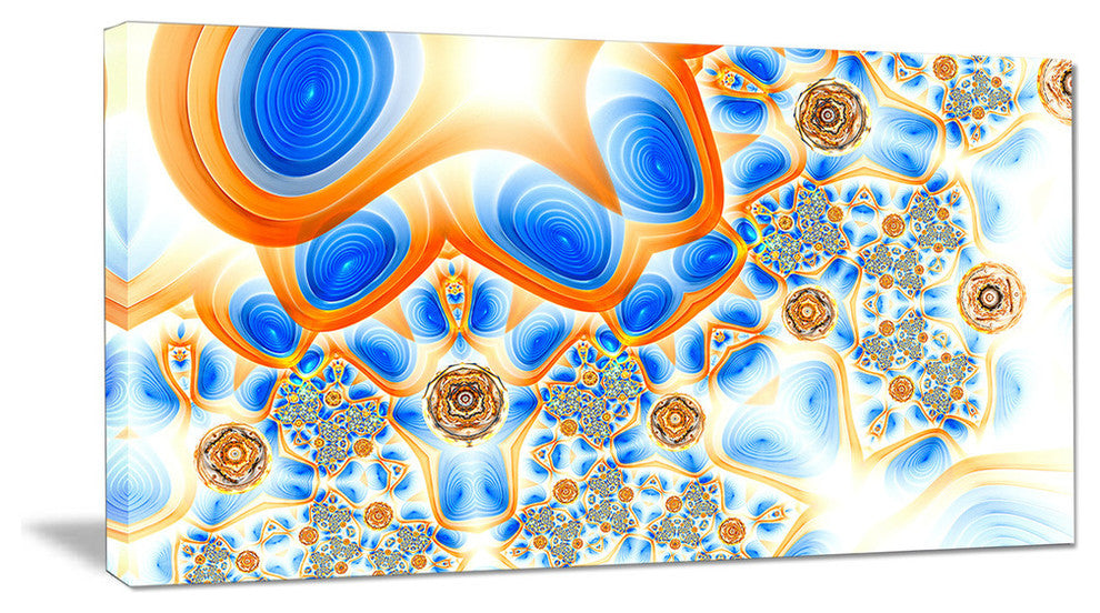 Yellow Blue Exotic Pattern, Oversized Abstract Canvas Art Print, 60x28