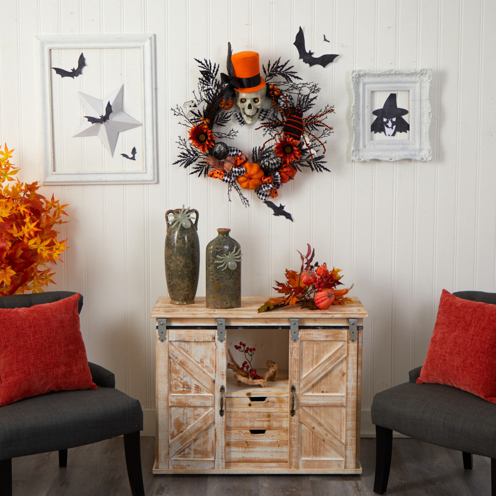 30" Spider and Skull With Top Hat Halloween Wreath