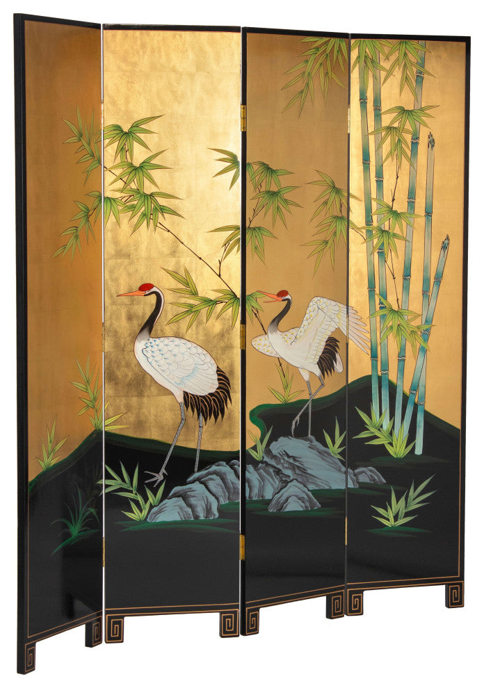 6' Tall Gold Lacquer Room, Cranes