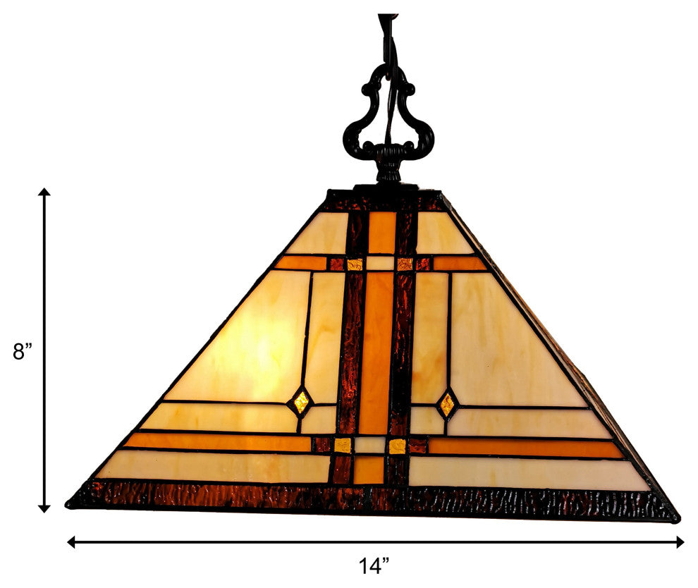 Tiffany Style 2 Light Mission Pendant Lamp 14" Wide