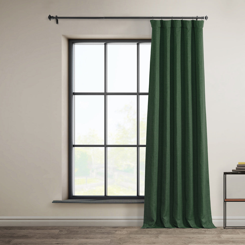 Faux Linen Darkening Curtain Single Panel, Key Green, 50"x84"