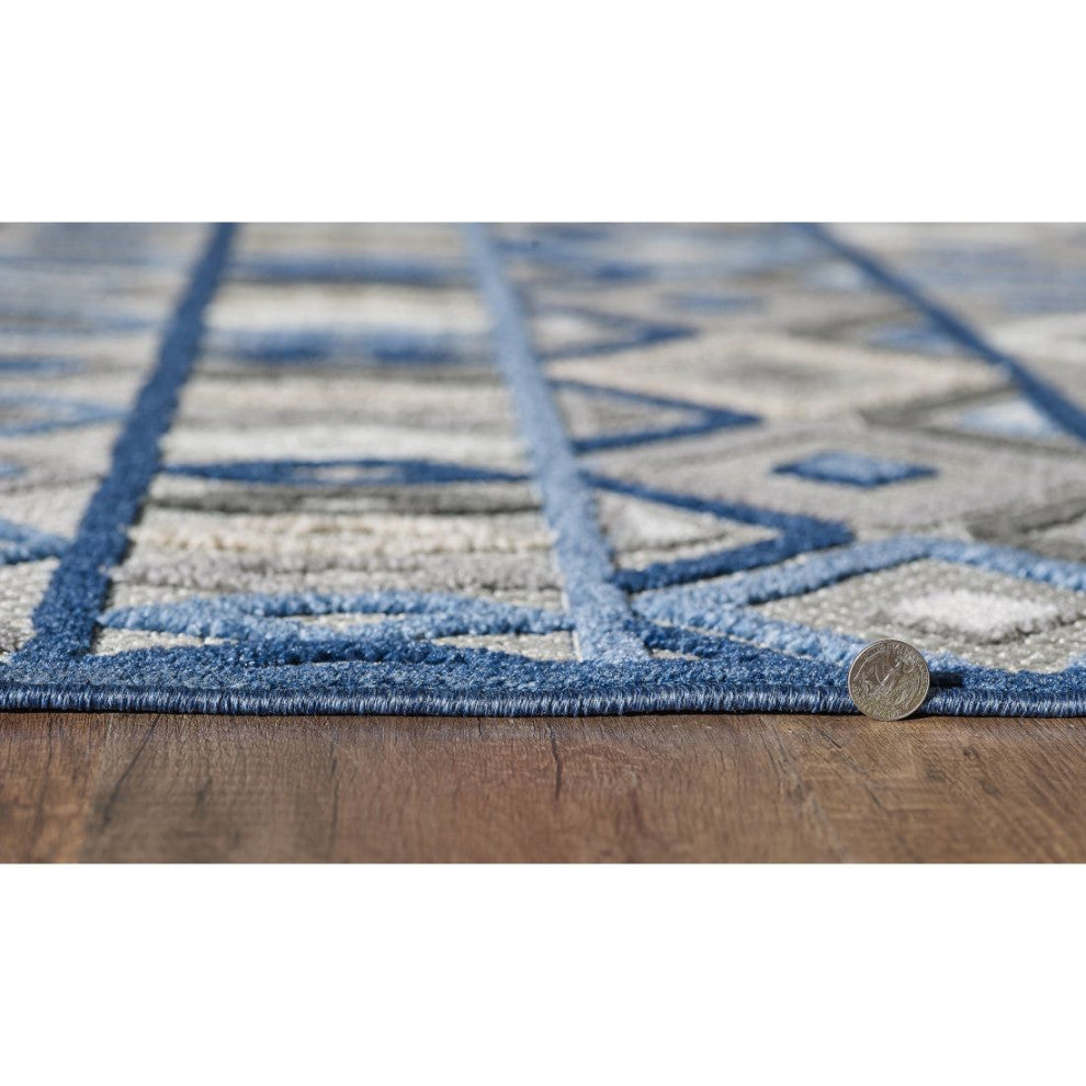 KAS Calla 6921 Grey/Blue Aztec Area Rug, 5'3" x 7'