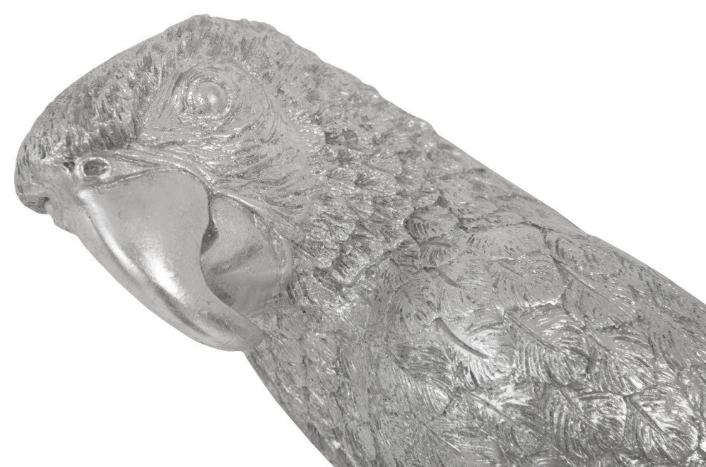 Parrot Looking Left Wall Art, Resin, Silver Leaf