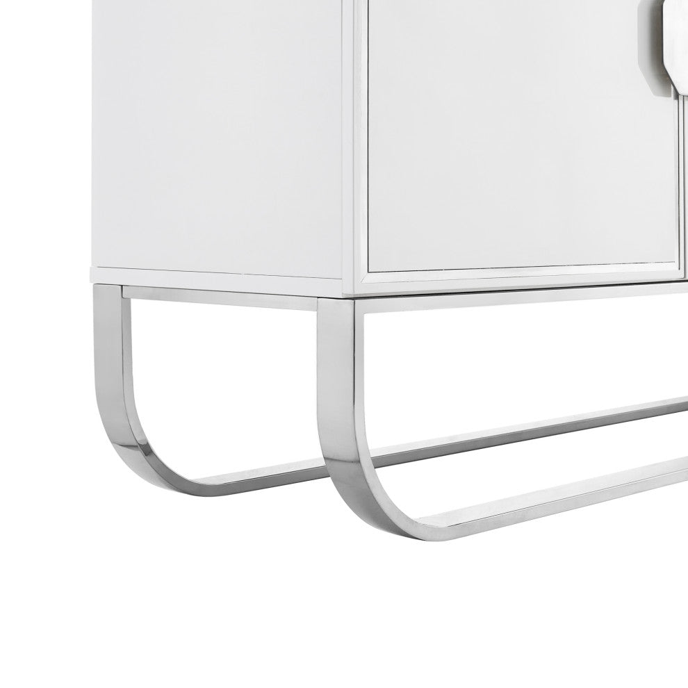 Nicole Miller Jacelynn Sideboard, White/Chrome, 3-Door