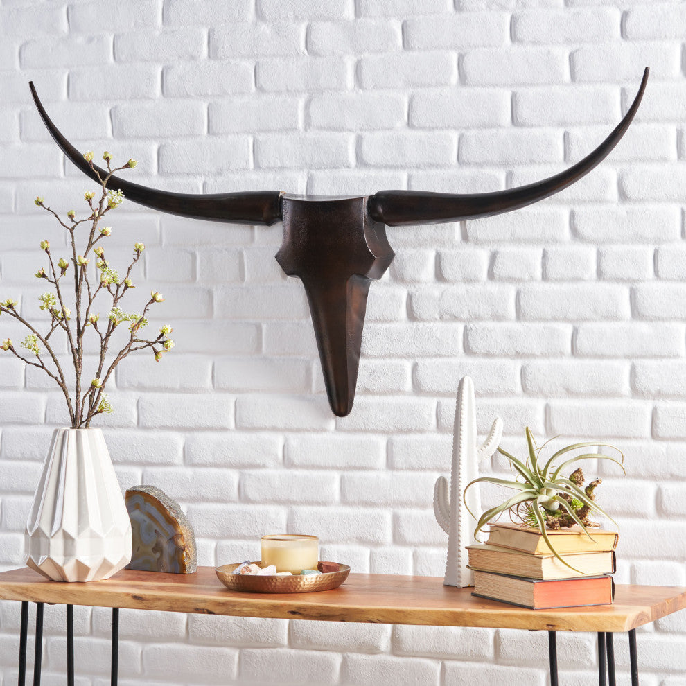 Treutlen Lanier Handcrafted Aluminum Bull Wall Decor, 48 W X 4 D X 24 H