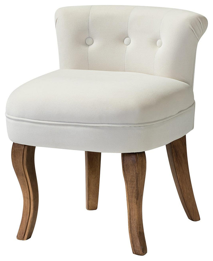 Lera Vanity Stool With Solid Wooden Legs, Ivory