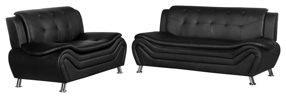 Camille Black Living Room Collection, Sofa and Loveseat