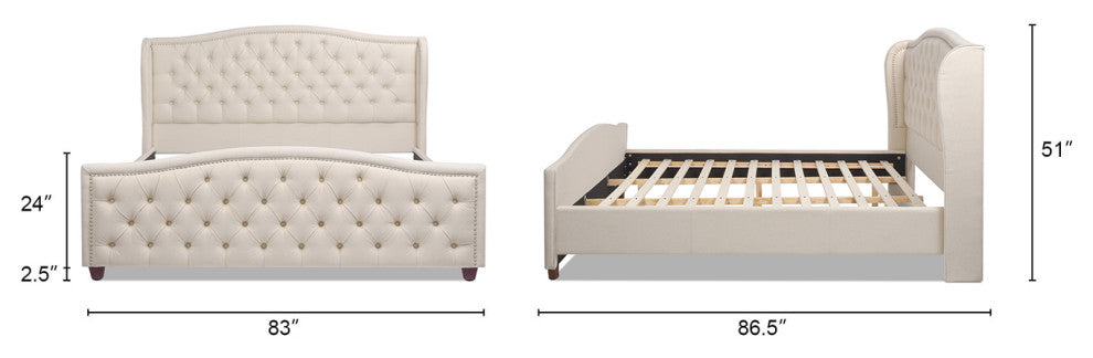 Fontana Wingback Upholstered Platform Bed Frame, Sky Neutral Beige Polyester, King
