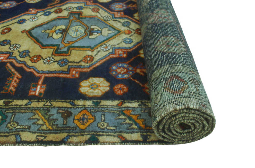 Fine Vintage Distressed Julieth Navy/Grey-Blue Runner, 3'3 x 10'3