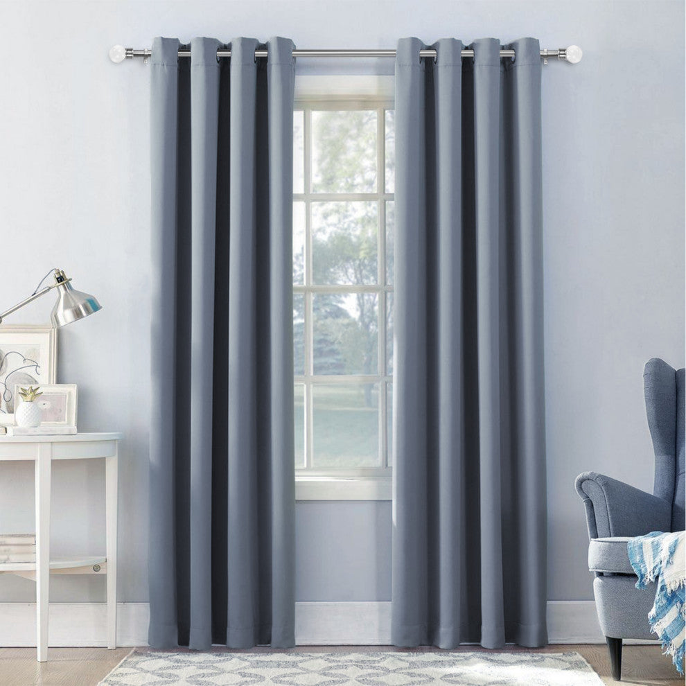 1" Crystal Ball Drapery Curtain Rod, Brushed Steel, 28"-48"