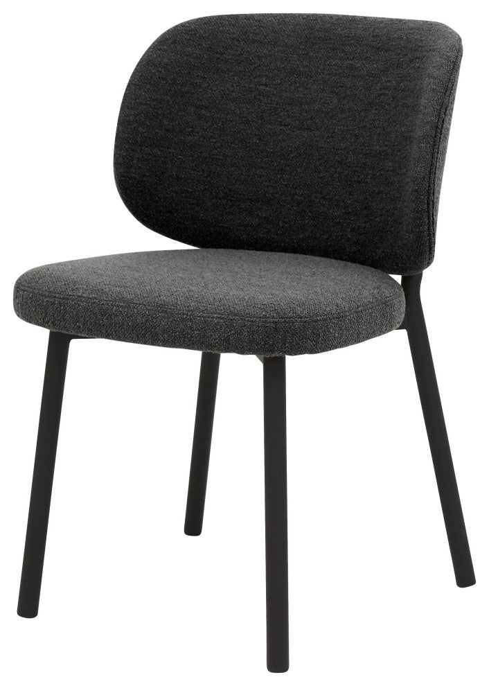 Mid-Century Modern Curved Back DIning Chair, Set of 2, Deep Gray Boucle, Dining Height