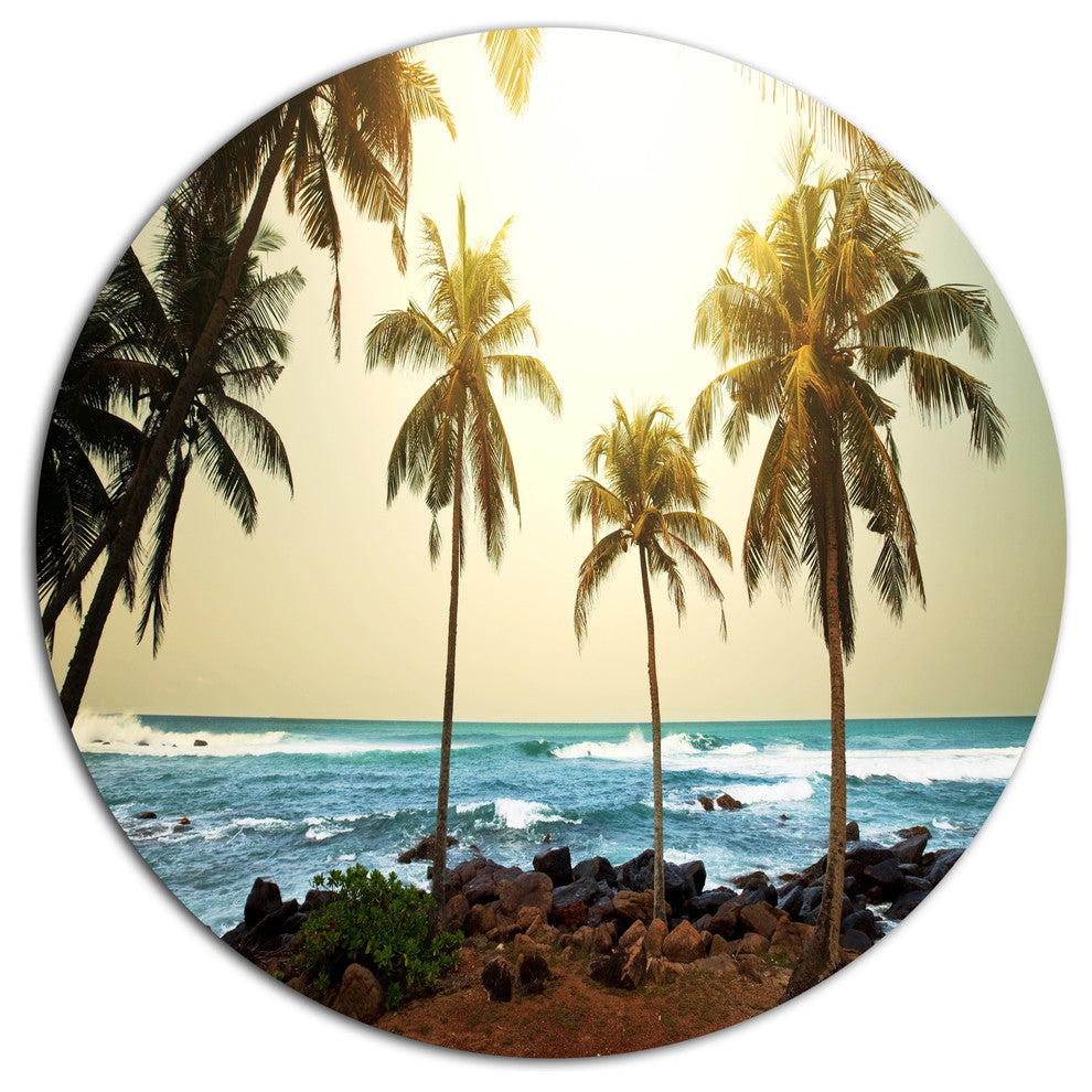 Rocky Tropical Beach With Palms, Seashore Round Wall Art, 36"