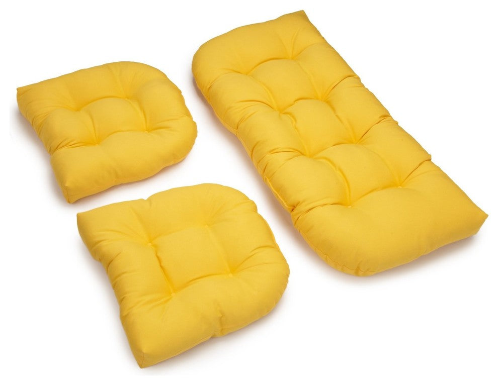 U-Shaped Twill Tufted Settee Cushion Set, Set of 3, Yellow
