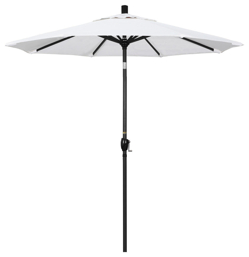 7.5' Matted Black Push-Button Tilt Crank Aluminum Umbrella, Natural Sunbrella