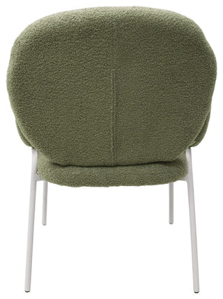 Celestial Boucle Dining Chairs With Arms, White Iron Legs, Green