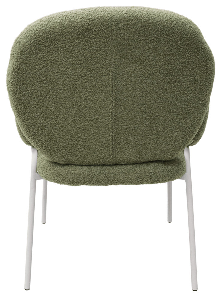 Celestial Boucle Dining Chairs With Arms, White Iron Legs, Green