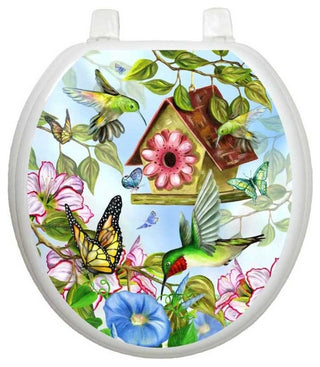 Hummingbirds Toilet Tattoos Seat Cover, Vinyl Lid Decal, Bathroom Decor, Round