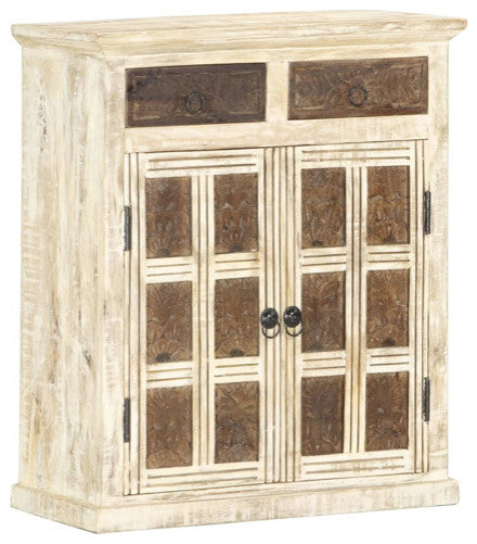 vidaXL Sideboard Console Table with Carved Pattern White Solid Wood Mango